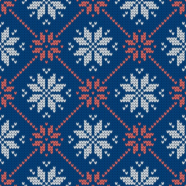 Adorno Vacaciones Invierno Con Copos Nieve Jersey Punto Lana Navidad — Vector de stock