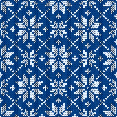 Noel ve yeni yıl geleneksel dikişsiz kar taneleri desenli. Norveç tarzı süveter. Yün dokusu. Vektör çizimi. Tatil arkaplanı.