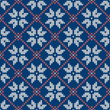 Noel ve yeni yıl geleneksel dikişsiz kar taneleri desenli. Norveç tarzı süveter. Yün dokusu. Vektör çizimi. Tatil arkaplanı.