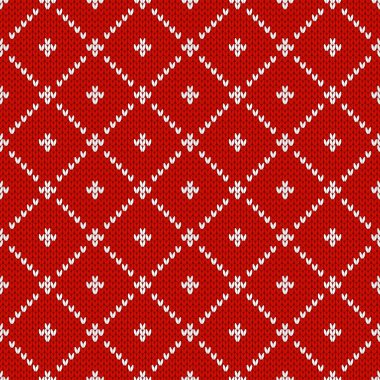 Kış örgü deseni. Noktalar ve çayırlarla İskandinav tarzı süsler. Tatil vektör geçmişi. Elmas desenli dikişsiz doku.
