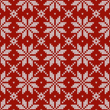 Noel ve yeni yıl geleneksel dikişsiz kar taneleri desenli. Norveç tarzı süveter. Yün dokusu. Vektör çizimi. Tatil arkaplanı.