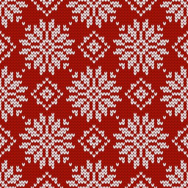 İskandinav örgü desenleri. Kar taneli Norveç tarzı süveter. Yün dokusu. Kış tatili geçmişi. Vektör illüstrasyonu.