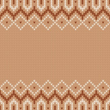 Örgü kumaşı. Metin için boş yeri olan şablon. Tatil tasarımı için geleneksel mevsimlik kusursuz arka plan. Kış örgü yün süveter deseni. Noel vektör illüstrasyonu.
