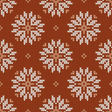 İskandinav örgü desenleri. Norveç tarzı süveter. Yün dokusu. Kış tatili geçmişi. Kar taneleriyle vektör illüstrasyonu.