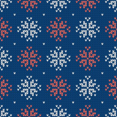 İskandinav örgü desenleri. Kar taneli Norveç tarzı süveter. Yün dokusu. Kış tatili geçmişi. Vektör illüstrasyonu.