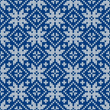 Noel ve yeni yıl geleneksel dikişsiz kar taneleri desenli. Norveç tarzı süveter. Yün dokusu. Vektör çizimi. Tatil arkaplanı.