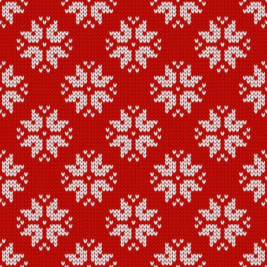 İskandinav örgü desenleri. Kar taneli Norveç tarzı süveter. Yün dokusu. Kış tatili geçmişi. Vektör illüstrasyonu.