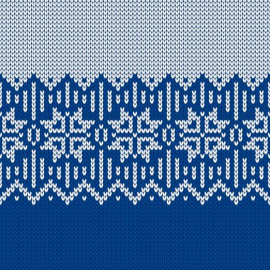 İskandinav örgü desenleri. Norveç tarzı süveter, kar taneleriyle süslenmiş. Fair Island tasarımı. Yün dokusu. Kış tatili geçmişi. Vektör illüstrasyonu.
