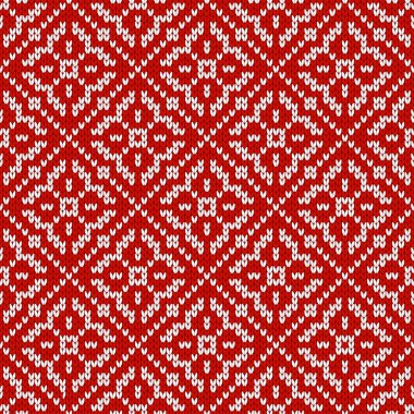 Kar taneleriyle süslenmiş kış tatili süsü. Noel ve yeni yıl yünü örülmüş kazak. Kusursuz desen, vektör çizimi, geleneksel arkaplan.