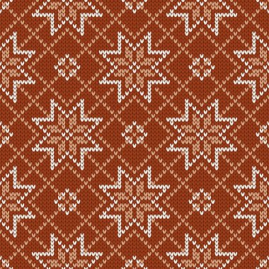 Noel ve Yeni Yıl geleneksel örülmüş dikişsiz desen. Norveç tarzı süveter. Yün dokusu. Kar taneleriyle vektör çizimi. Tatil arkaplanı.