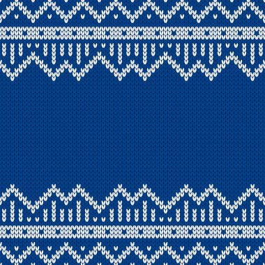 Örgü kumaşı. Metin için boş yeri olan şablon. Tatil tasarımı için geleneksel mevsimlik kusursuz arka plan. Kış örgü yün süveter deseni. Noel vektör illüstrasyonu.