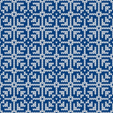 Kar taneleriyle süslenmiş kış tatili süsü. Noel ve yeni yıl yünü örülmüş kazak. Kusursuz desen, vektör çizimi, geleneksel arkaplan.