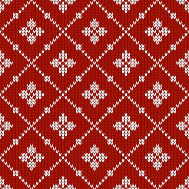 Kış örgü deseni. Kar taneleri ve çalı çırpı ile İskandinav tarzı süsler. Tatil vektör geçmişi. Elmas desenli dikişsiz doku.