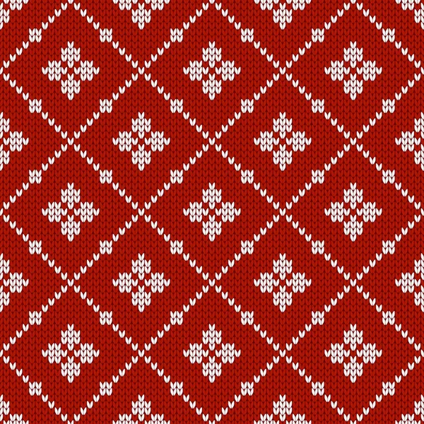 冬のニットパターン 雪片や菱形と北欧の民族スタイルの装飾 休日のベクトルの背景 ダイヤモンドパターンシームレスなテクスチャ — ストックベクタ