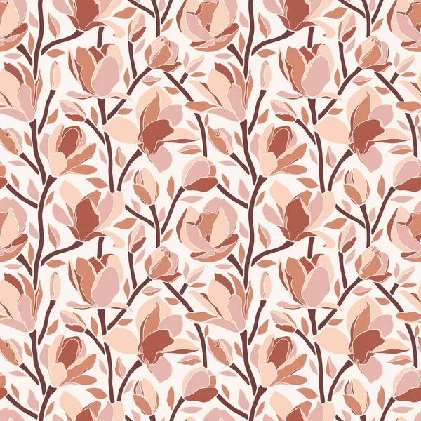 Fleurs Magnolia Motif Sans Couture Style Minimaliste Tendance Branches Avec — Image vectorielle