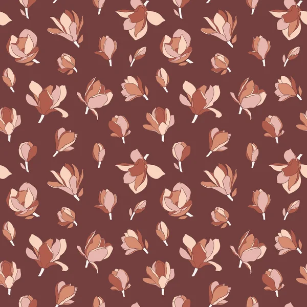 Fleurs Magnolia Motif Sans Couture Style Minimaliste Moderne Bourgeons Florissants — Image vectorielle