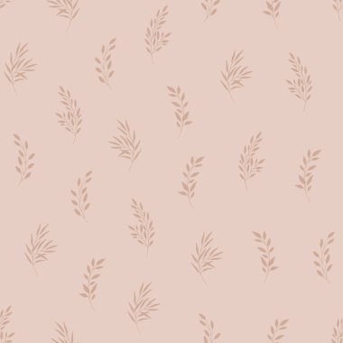 Yapraklı kusursuz desen. Doğal çevre dostu arka plan, kırsal tema. Moda tarzında elle çizilmiş vektör çizimi. Kumaş, ambalaj, tebrik kartları, düğün davetiyeleri için moda baskısı.