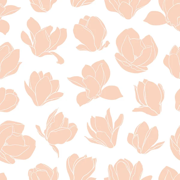 Naadloos Patroon Met Magnolia Bloemen Moderne Minimalistische Stijl Beige Bloeiende — Stockvector