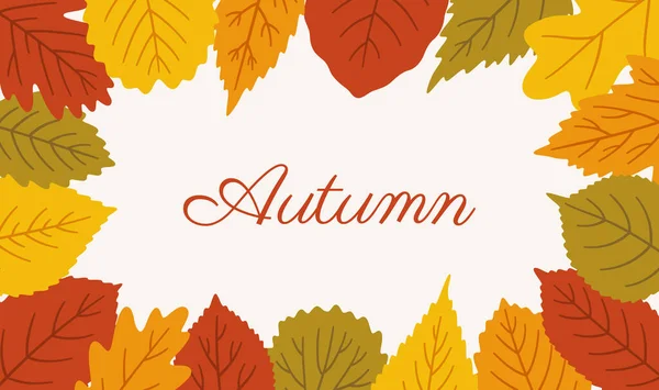 Autumn Background Place Text Frame Fall Leaves Red Yellow Orange — Stock Vector