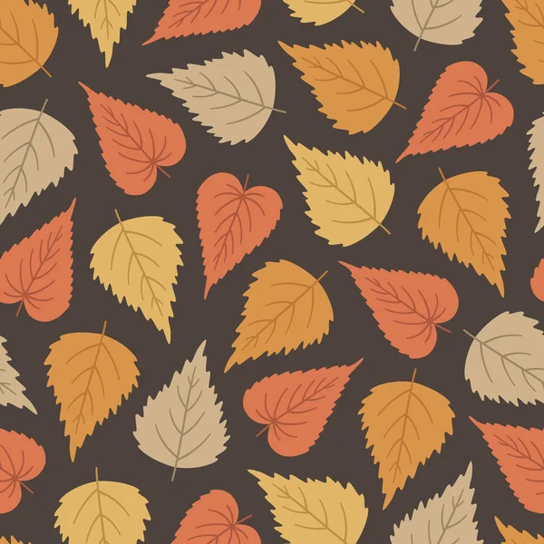 Autumn Seamless Pattern Cute Birch Leaves Vector Illustration Brown Background — Stock Vector