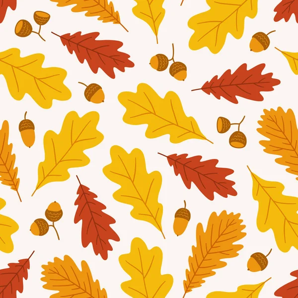 Autumn Seamless Pattern Acorns Oak Leaves Vector Illustration White Background — Stock Vector