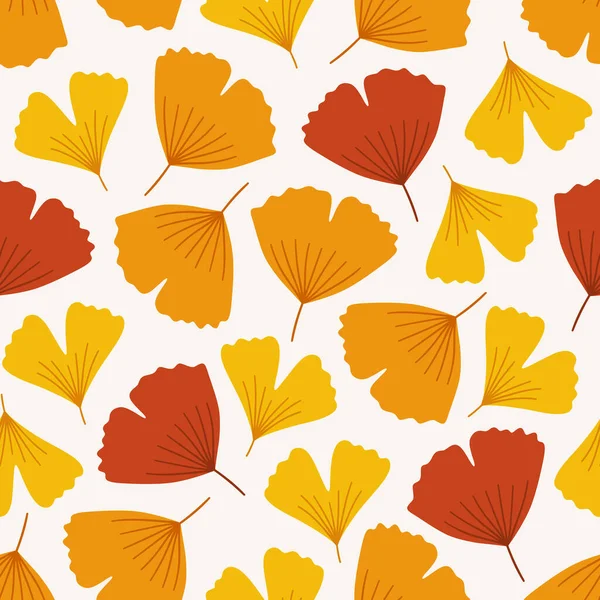 Autumn Seamless Pattern Colorful Ginkgo Biloba Leaves Vector Illustration White — Stock Vector