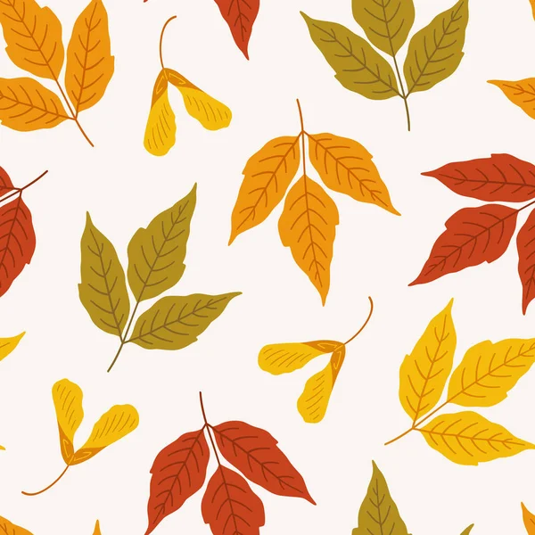 Autumn Seamless Pattern Ash Leaved Maple Leaves Seeds Vector Illustration — Stock Vector