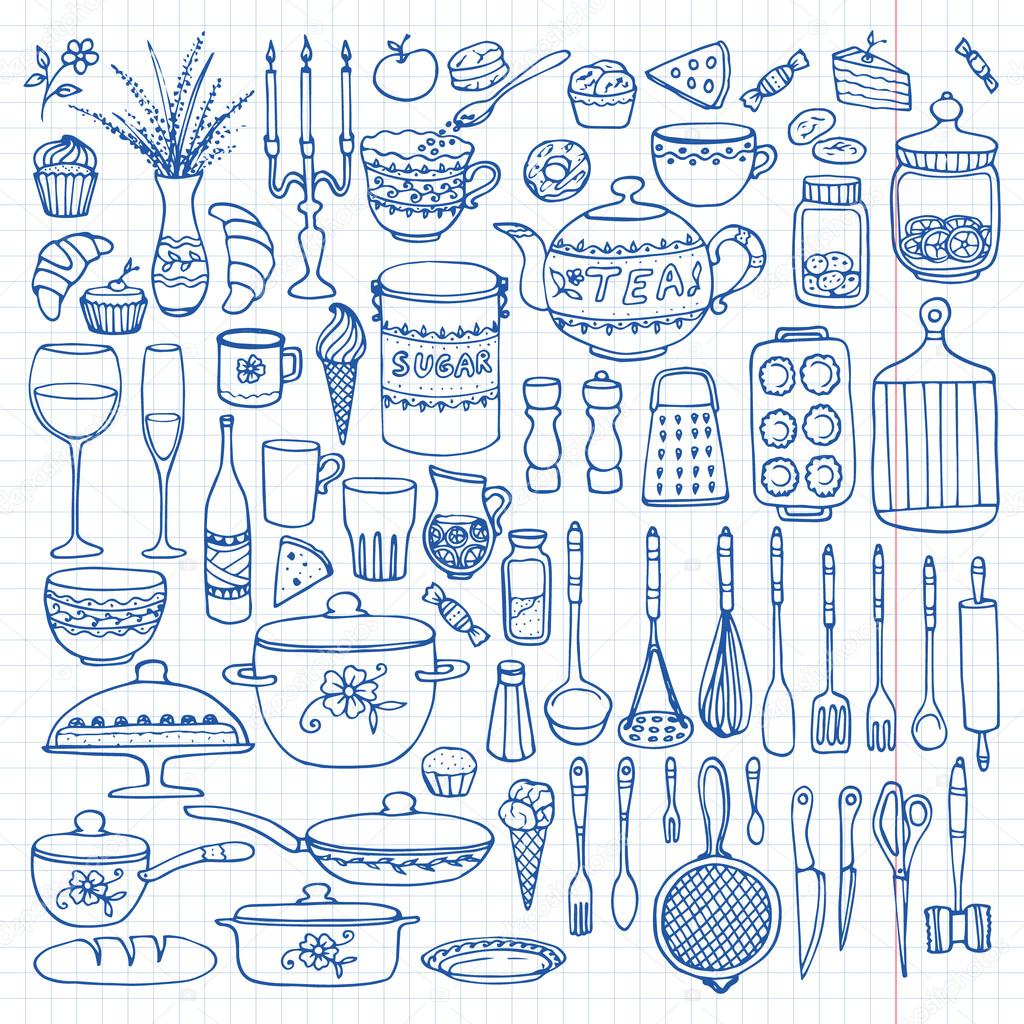 Set of hand drawn cookware.