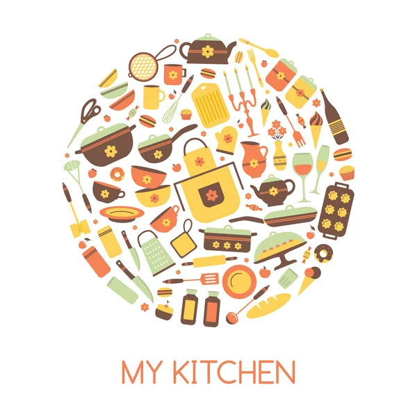 Ensemble d'ustensiles de cuisine et de nourriture . — Image vectorielle