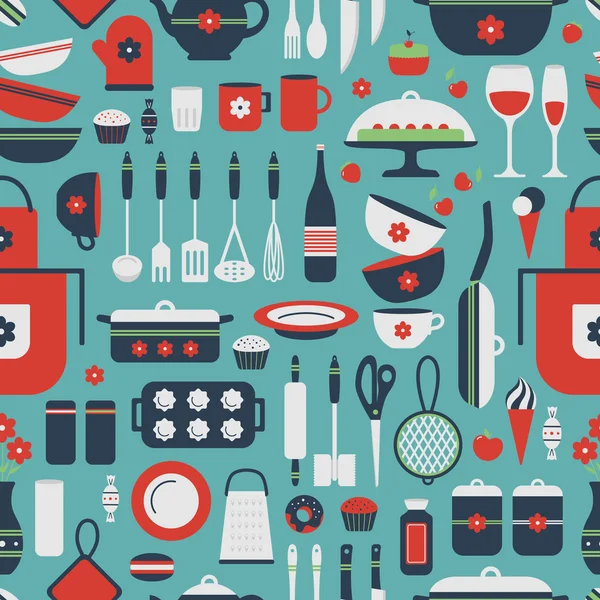Seamless pattern of kitchen utensils. — Stock Vector