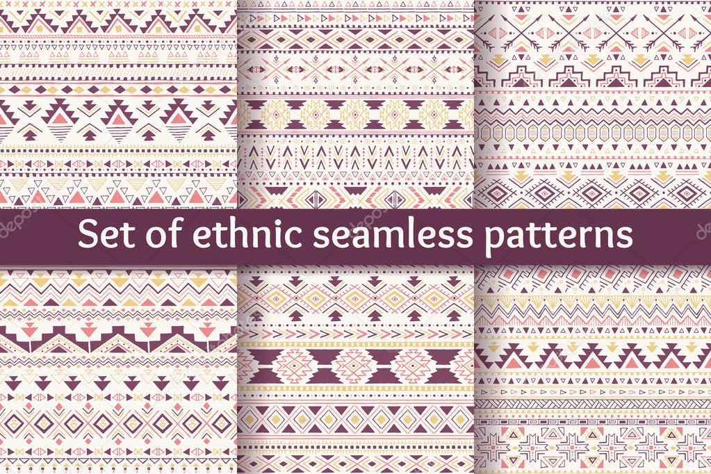 Set of six ethnic seamless patterns.