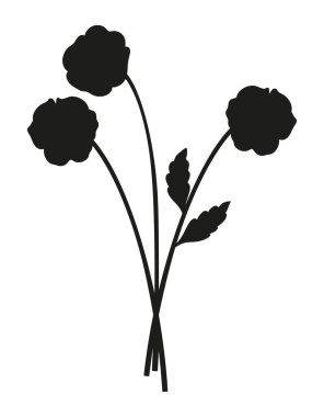 Yapraklı üç nonoş çiçekli siluet buketi. Çiçek açan kır çiçekleri, uzun ömürlü yabani bitkiler, asgari bir tarz. Tasarım projeleri için botanik el yapımı elementler. Vektör illüstrasyonu