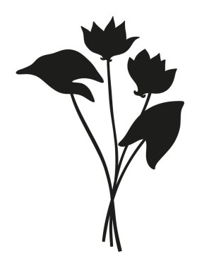 Bouquet silhouette of two cyclamen flowers with leaves. Bunch of blooming perennial wild plants. Botanical hand-drawn elements for design projects. Vector illustration