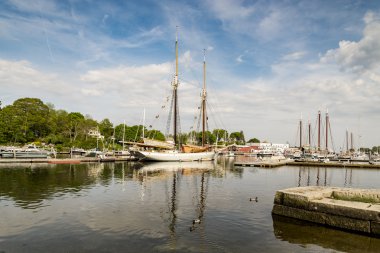 Boats at dock in Camden, ME clipart