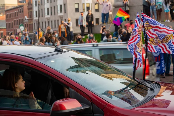 Portland Maine Usa November 2020 Mainers Vieren Joe Biden Overwinning — Stockfoto