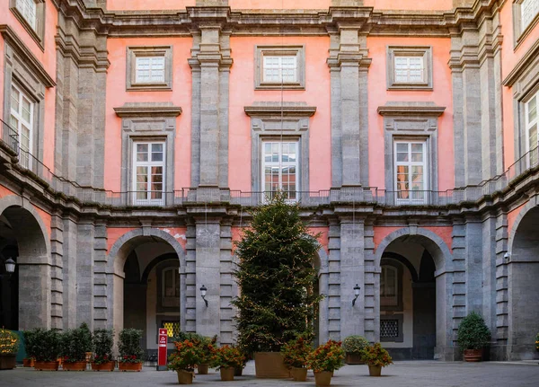 Italia Nápoles Corte Del Palacio Real Capodimonte Con Árbol Navidad — Foto de Stock