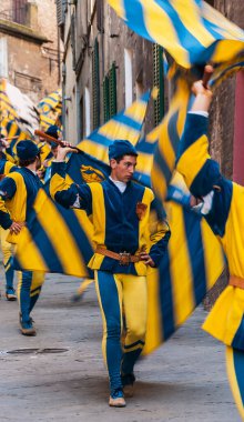 SIENA, ITALY - 16 Haziran 2013: bayrak sallama yarışmaları ve ilçelerin geçit töreni, Tartuca contrada