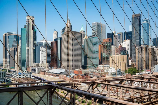 Nova York Baixa Vista Horizonte Manhattan Com Arranha Céus Céu — Fotografia de Stock