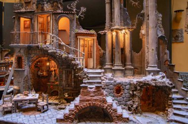 Napoli, İtalya - 1 Ocak 2019: Napoli 'nin tarihi merkezindeki doğum sahnesinin ayrıntıları.