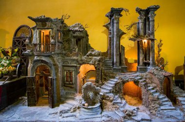 Napoli, İtalya - 1 Ocak 2019: Napoli 'nin tarihi merkezindeki doğum sahnesinin ayrıntıları.