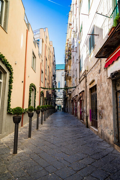 Narrow streets of the old historical center in italian of naples