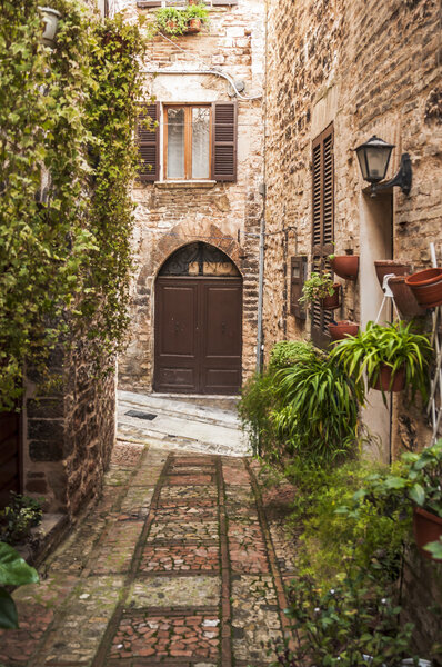 Medieval building in the small town of Spello, Italy