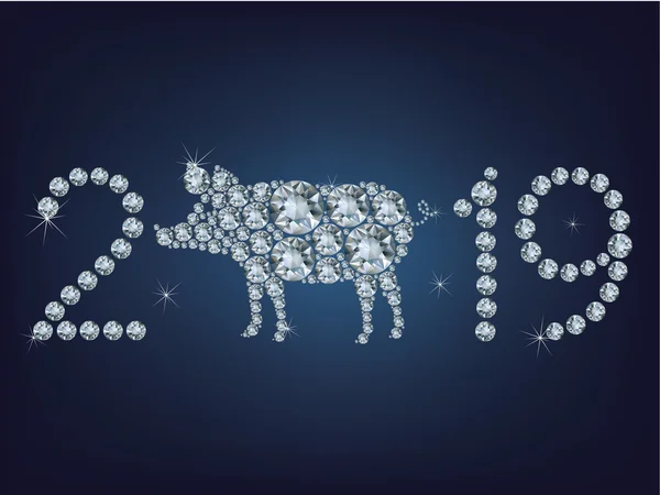 Creative tarjeta de felicitación feliz año 2019 con cerdo hizo un montón de diamantes — Archivo Imágenes Vectoriales
