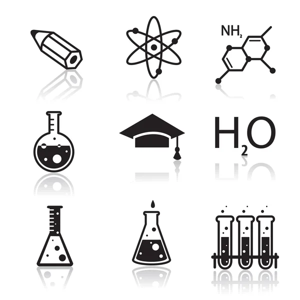 Colored chemistry icons  for learning and web applications — Stock Vector