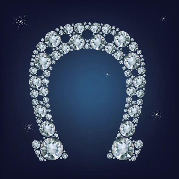 Lucky horseshoe made a lot of diamonds — Stock Vector
