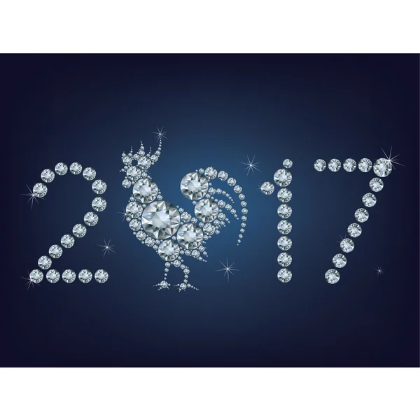 新年あけましておめでとうございます 2017年創造的な酉グリーティング カードは、ダイヤモンドの多くをしました。 — ストックベクタ