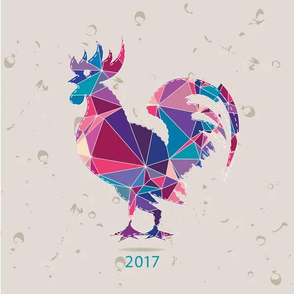 La tarjeta de año nuevo 2017 con gallo hechas de triángulos — Vector de stock