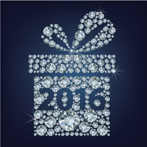 Gift present with 2016 made up a lot of diamonds — Stock Vector