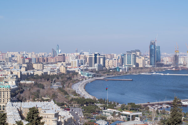 The Caspian coast city of Baku, view from above