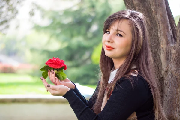 Beautiful woman with rose — Stock Photo, Image